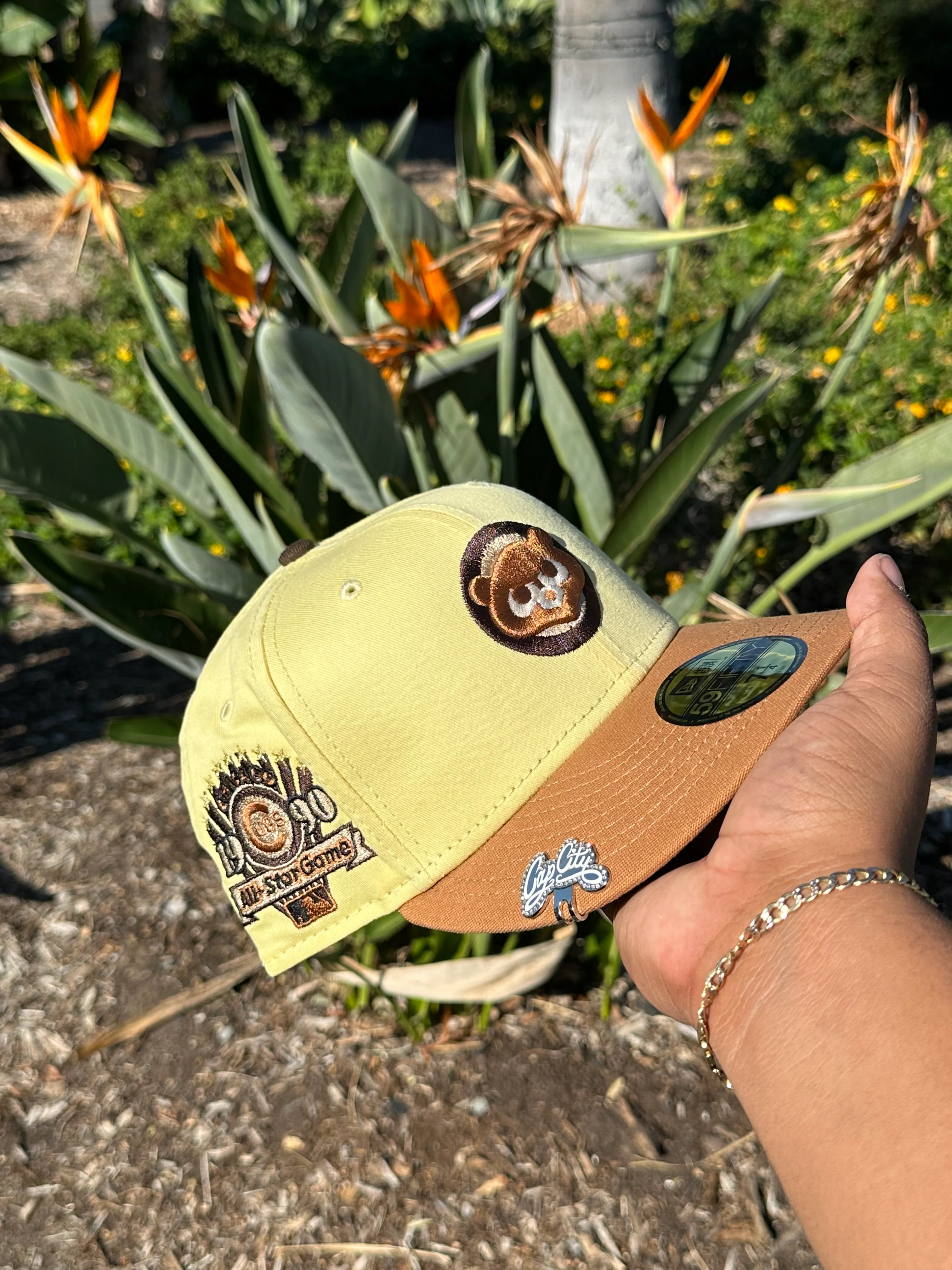 NEW ERA EXCLUSIVE 59FIFTY YELLOW/KHAKI CHICAGO CUBS W/ 1990 ALL STAR GAME PATCH - Image 3