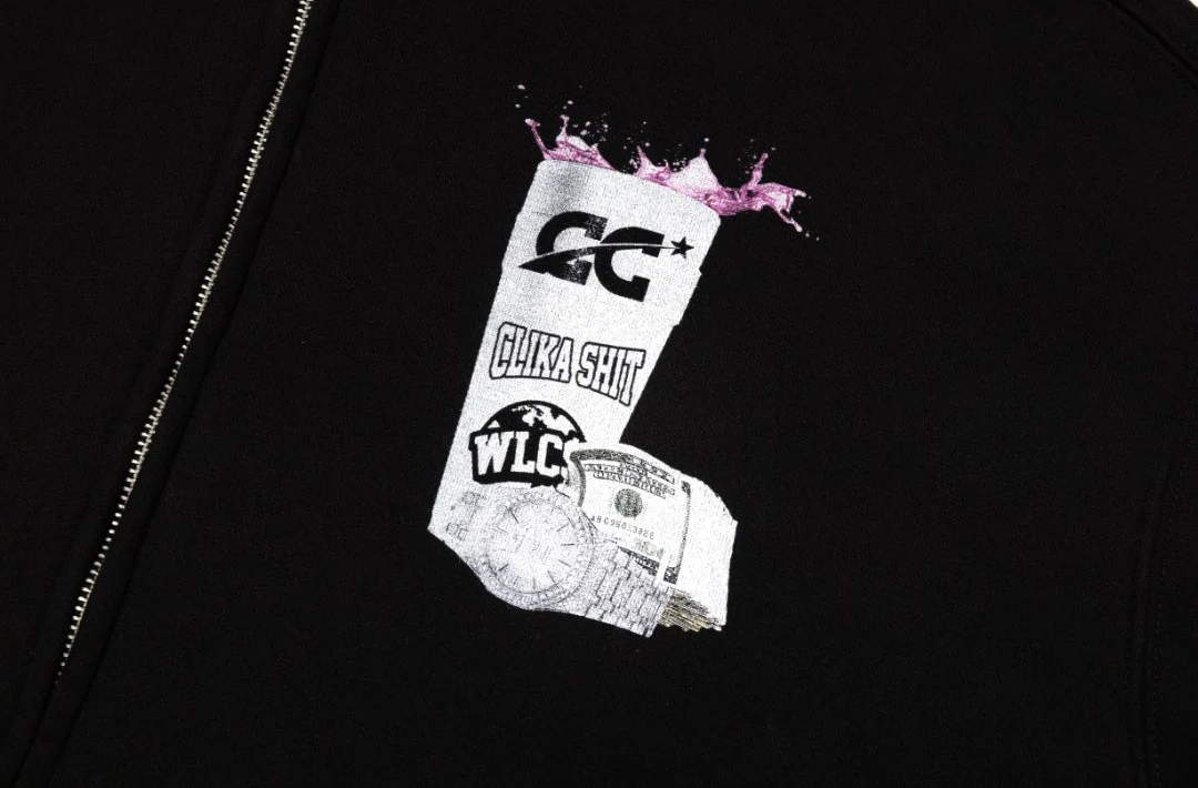 NEW* HERENCIA DE PATRONES x CAP CITY BLACK "CLIKA SHI" ZIP UP HOODIE - Image 4