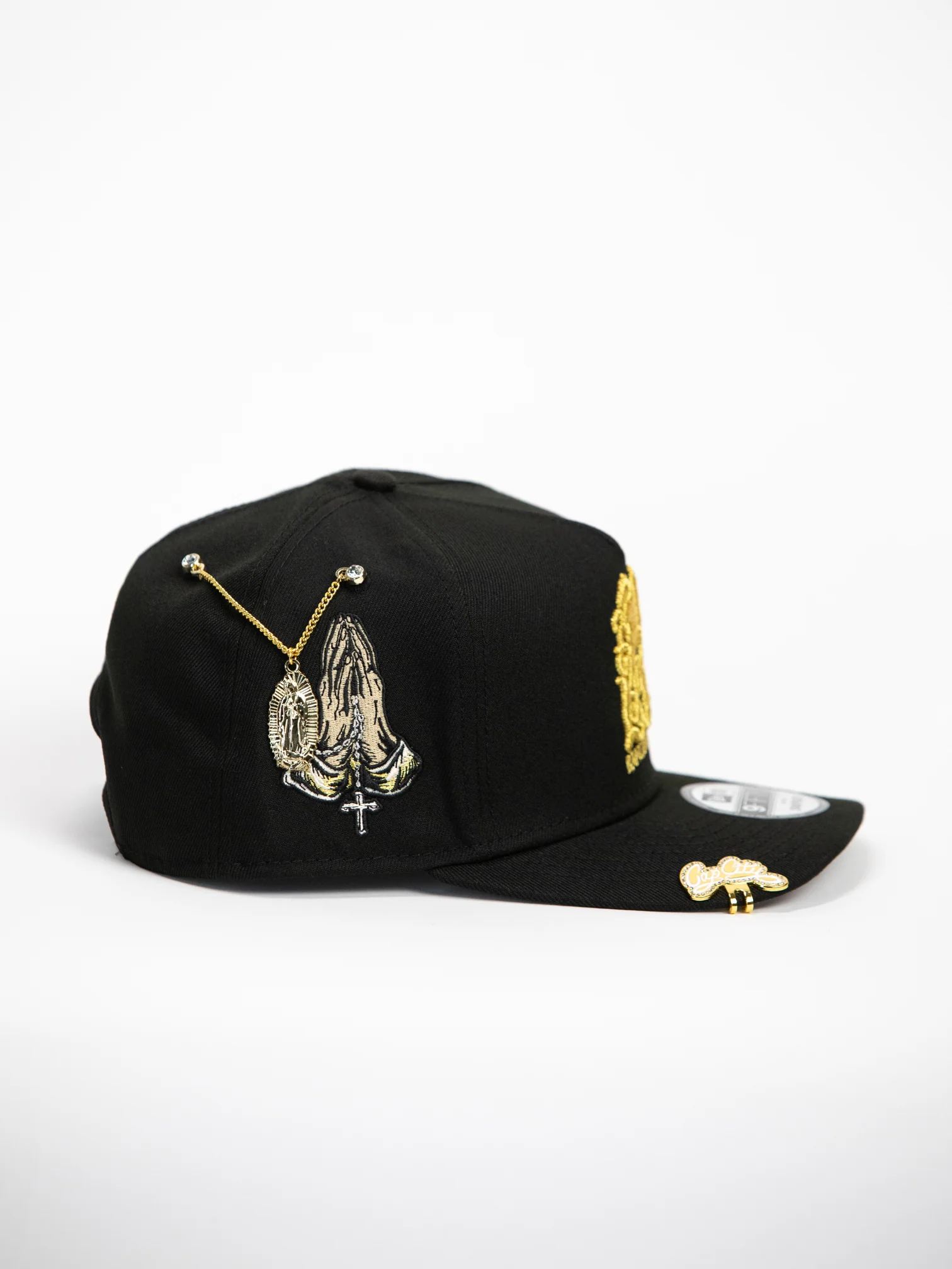 NEW* "RANCHO HUMILDE x NEW ERA x CAP CITY" BLACK 9FIFTY A-FRAME W/ PRAYING HANDS & GREY UV *FREE ACCESSORY INCLUDED - Image 3